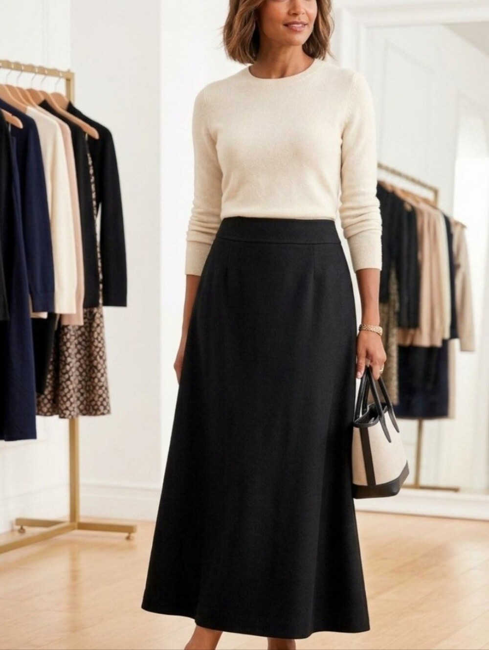 Talbots Midi A-line Skirt Fitted Waistband Clean Minimalist Silhouette